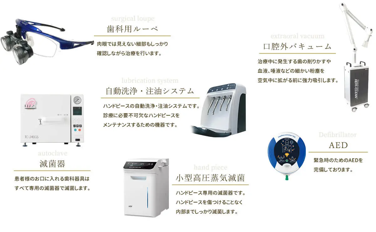 拡大鏡や滅菌器など